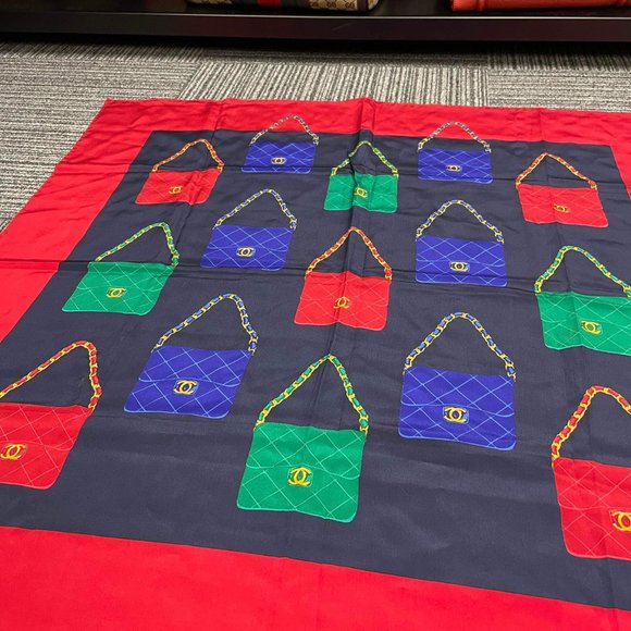 Chanel Blue & Red Silk Bag Print Scarf - Picture 4 of 9